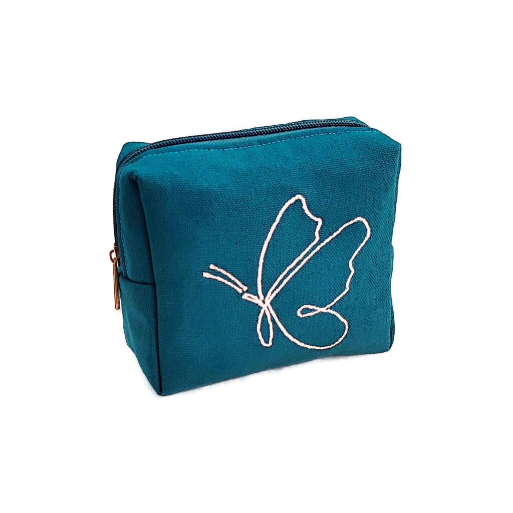 Handgefertigte Boho Pouch Tasche mit Schmetterling-Stickerei
