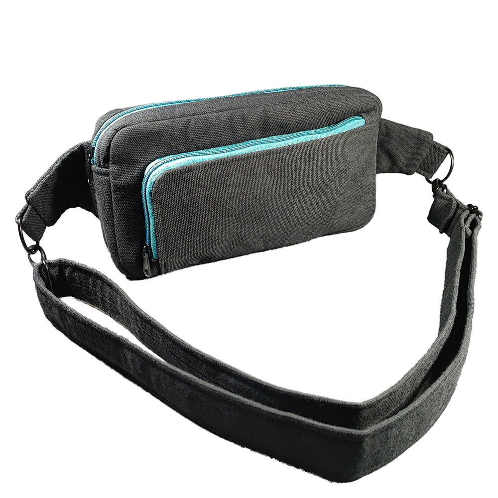 Schwarze-Petrol farbene multifach Boho Scandi Design Bauchtasche Martha