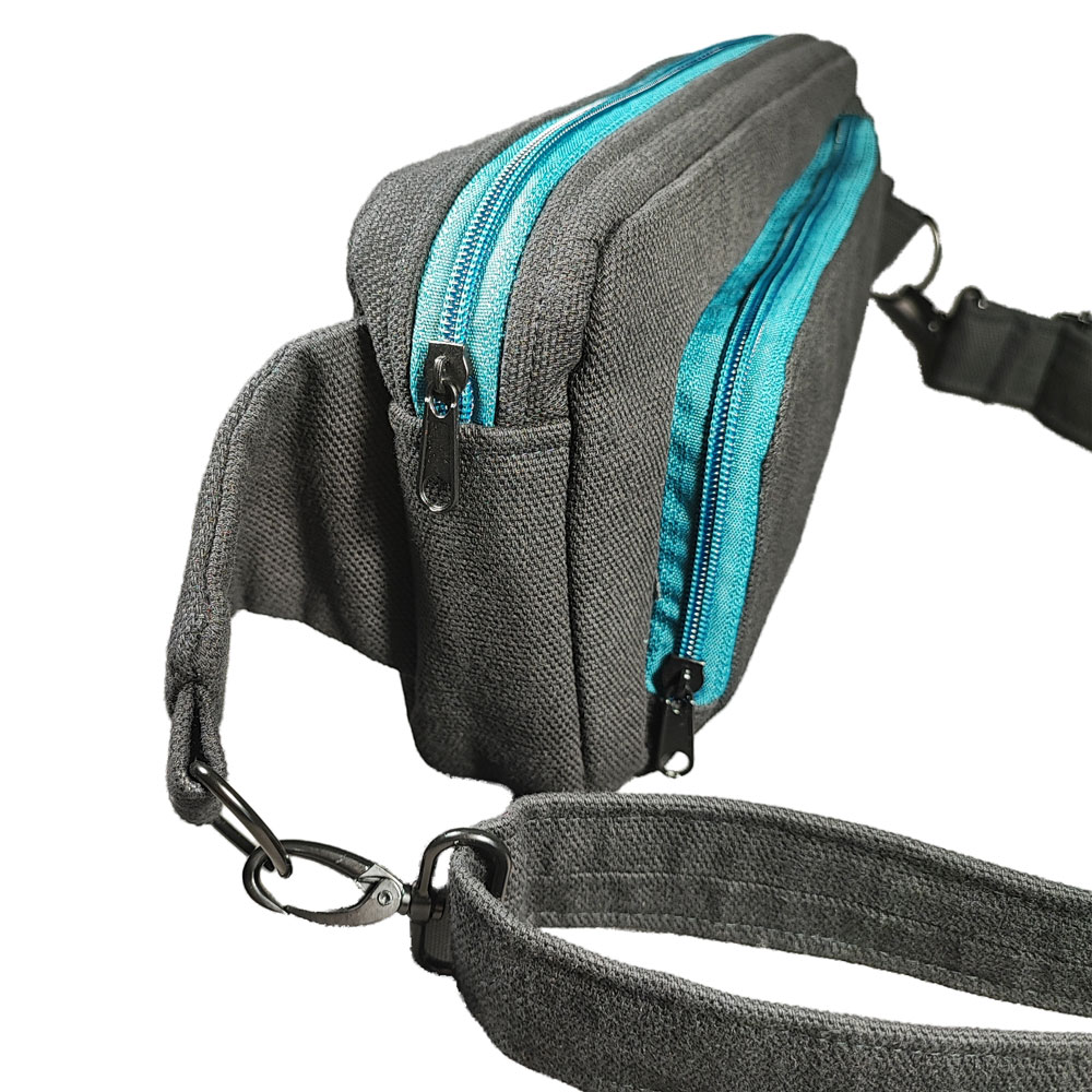 Schwarze-Petrol farbene multifach Boho Scandi Design Bauchtasche Martha – Bild 2