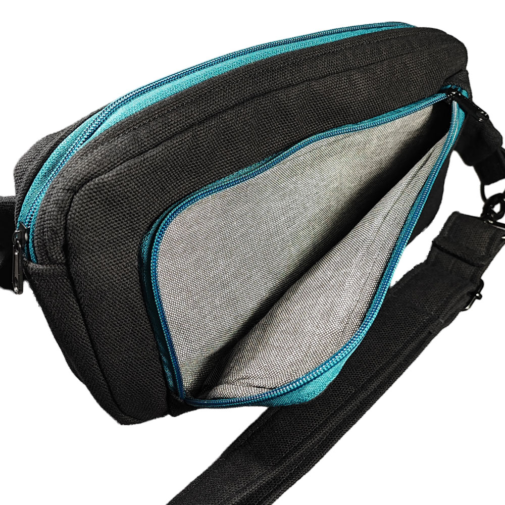 Schwarze-Petrol farbene multifach Boho Scandi Design Bauchtasche Martha – Bild 5