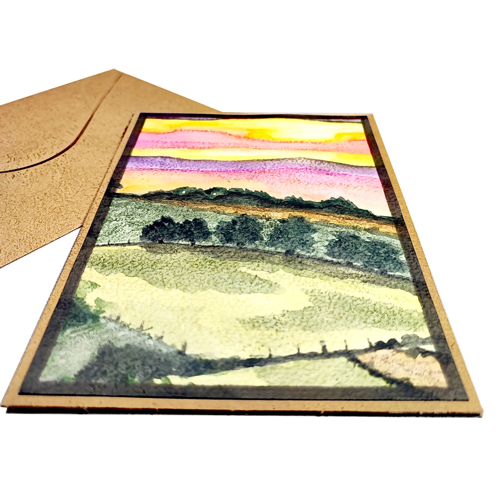 Handgemalte Landschaft aquarell Karte Aurora – Bild 2