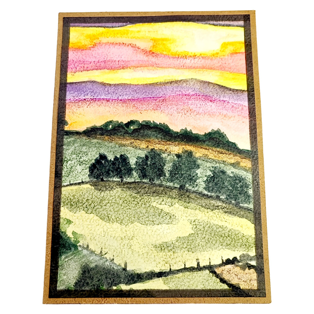 Handgemalte Landschaft aquarell Karte Aurora – Bild 3