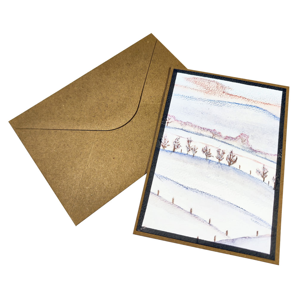 Handgemalte Schneelandschaft Aquarell Karte Svea