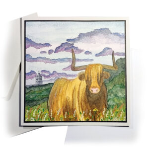 Handgemalte Grüne Inselaussicht Aquarellkarte Alma