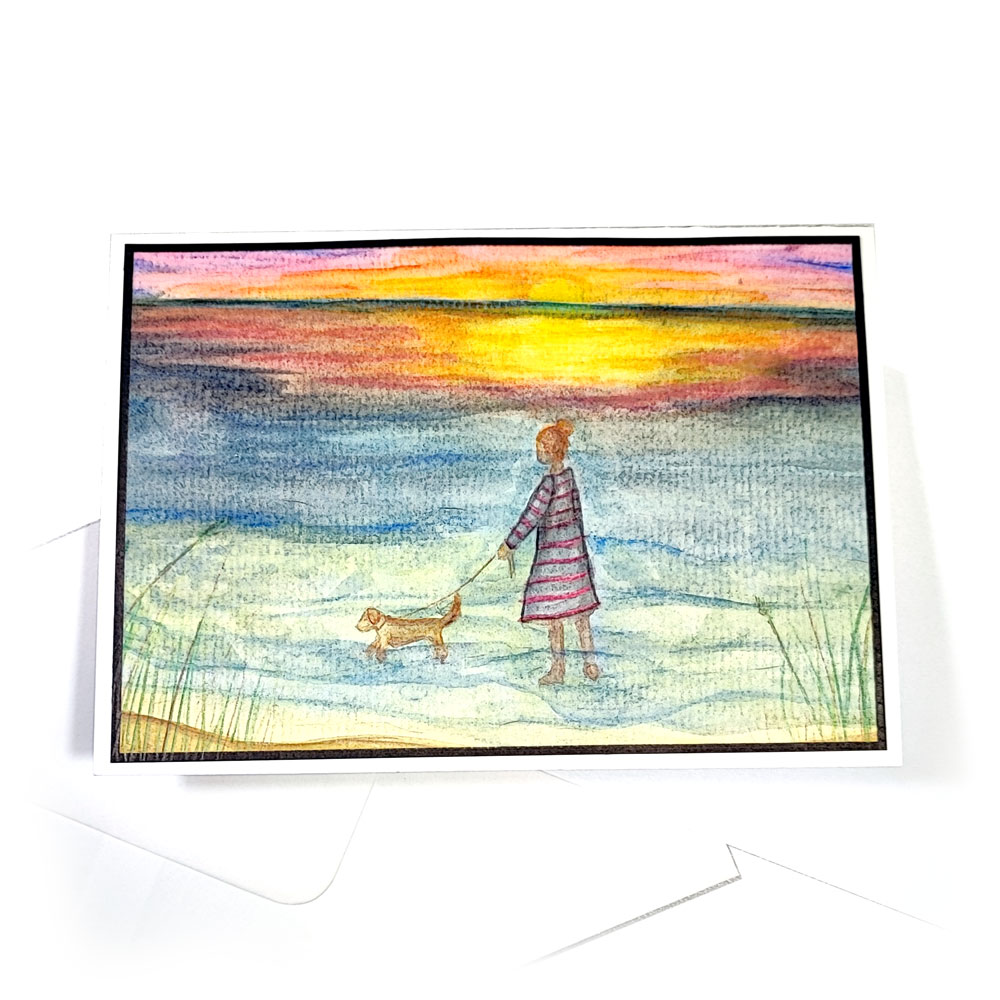 Handgemalte Meerblick Aquarellkarte Marina