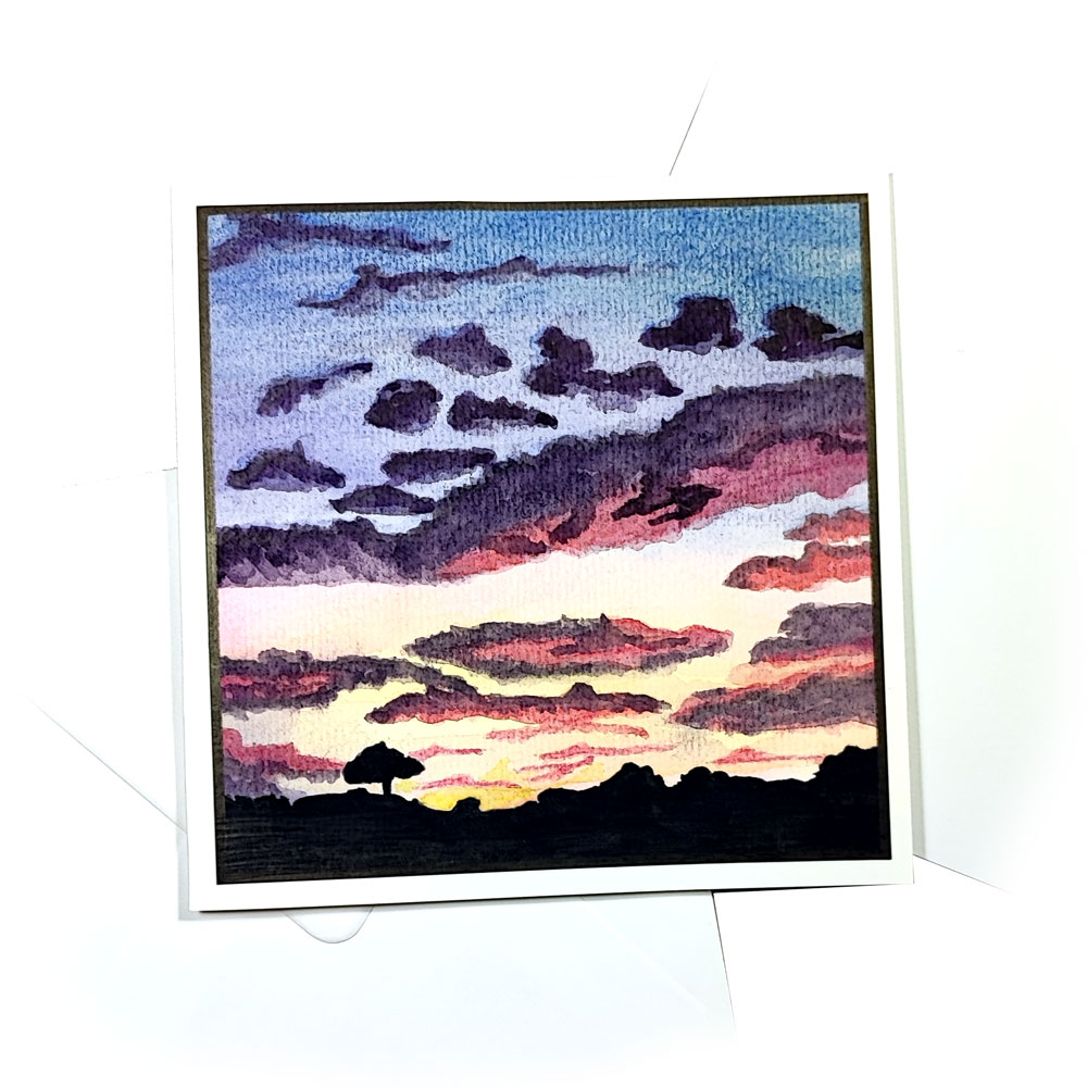 Handgemalte Sonnenaufgang Aquarellkarte Aurelio