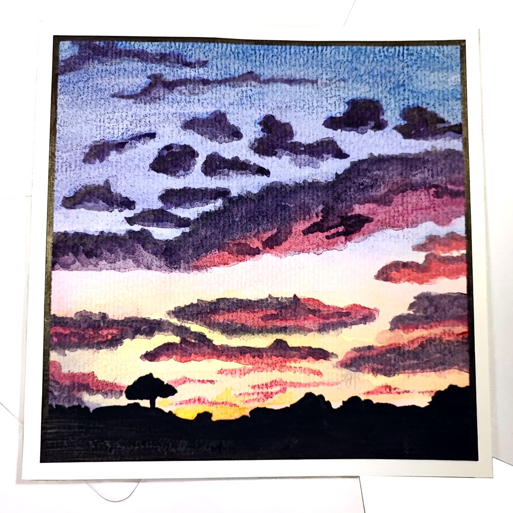 Handgemalte Sonnenaufgang Aquarellkarte Aurelio – Bild 2