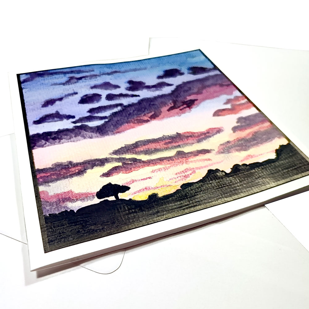 Handgemalte Sonnenaufgang Aquarellkarte Aurelio – Bild 3