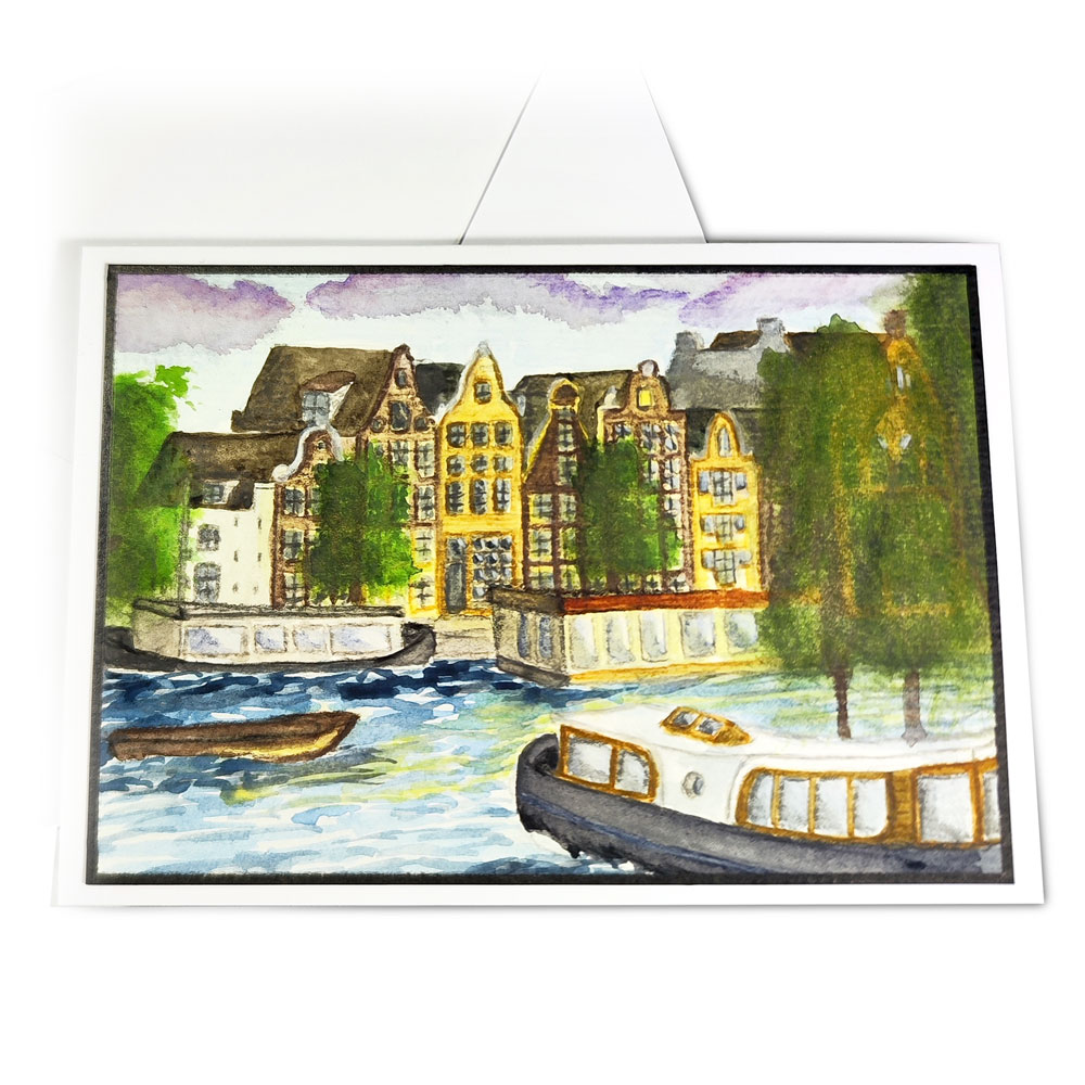 Handgemalte Aquarellkarte Amsterdam