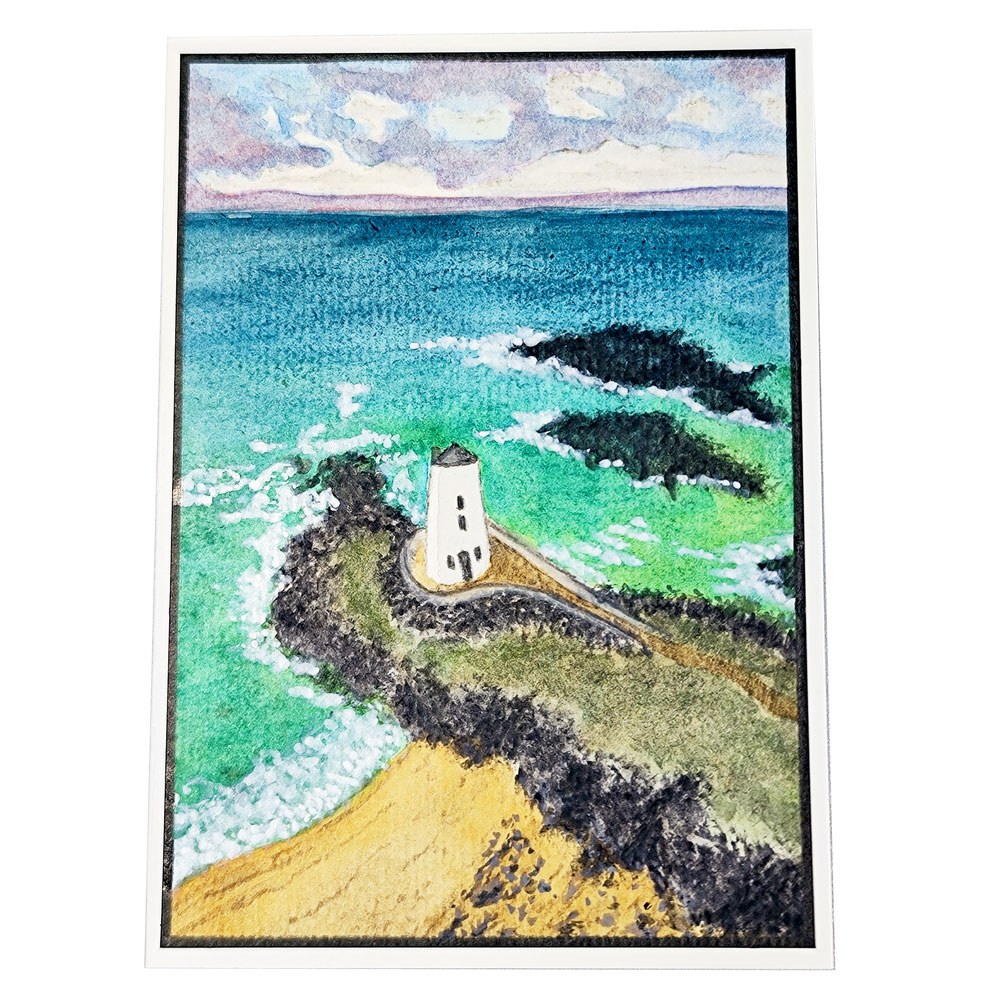 Handgemalte Aquarellkarte der stille Wächter Pharos – Bild 3